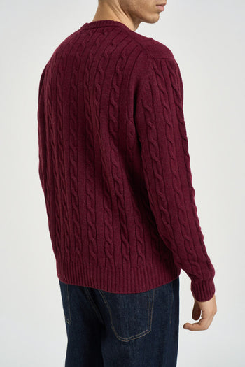 Maglione uomo a treccia girocollo bordeaux - 4