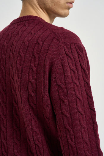 Maglione uomo a treccia girocollo bordeaux - 5
