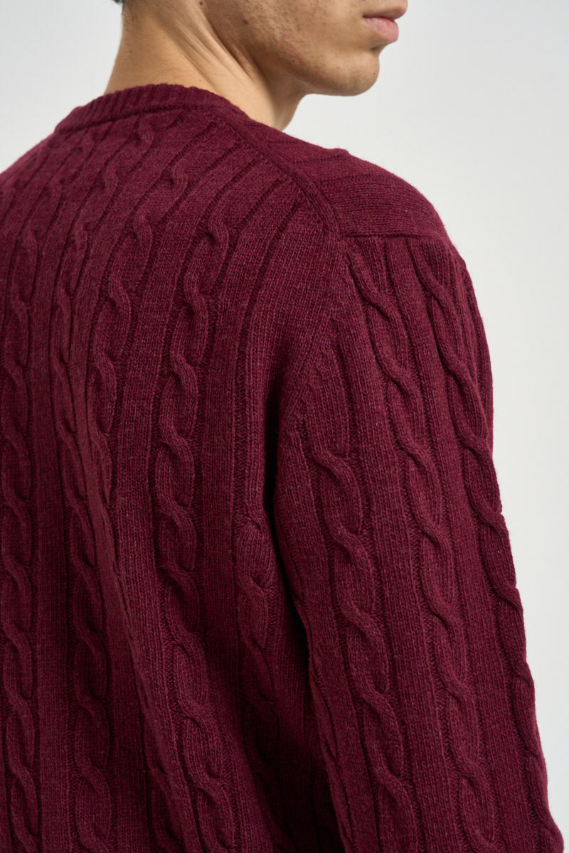 Maglione uomo a treccia girocollo bordeaux JAYL 159 U.S. POLO 