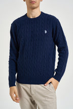 Maglione uomo a treccia girocollo blu JAYL 177 U.S. POLO 