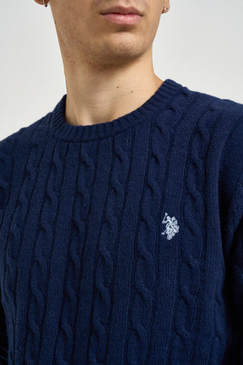 Maglione uomo a treccia girocollo blu - 3