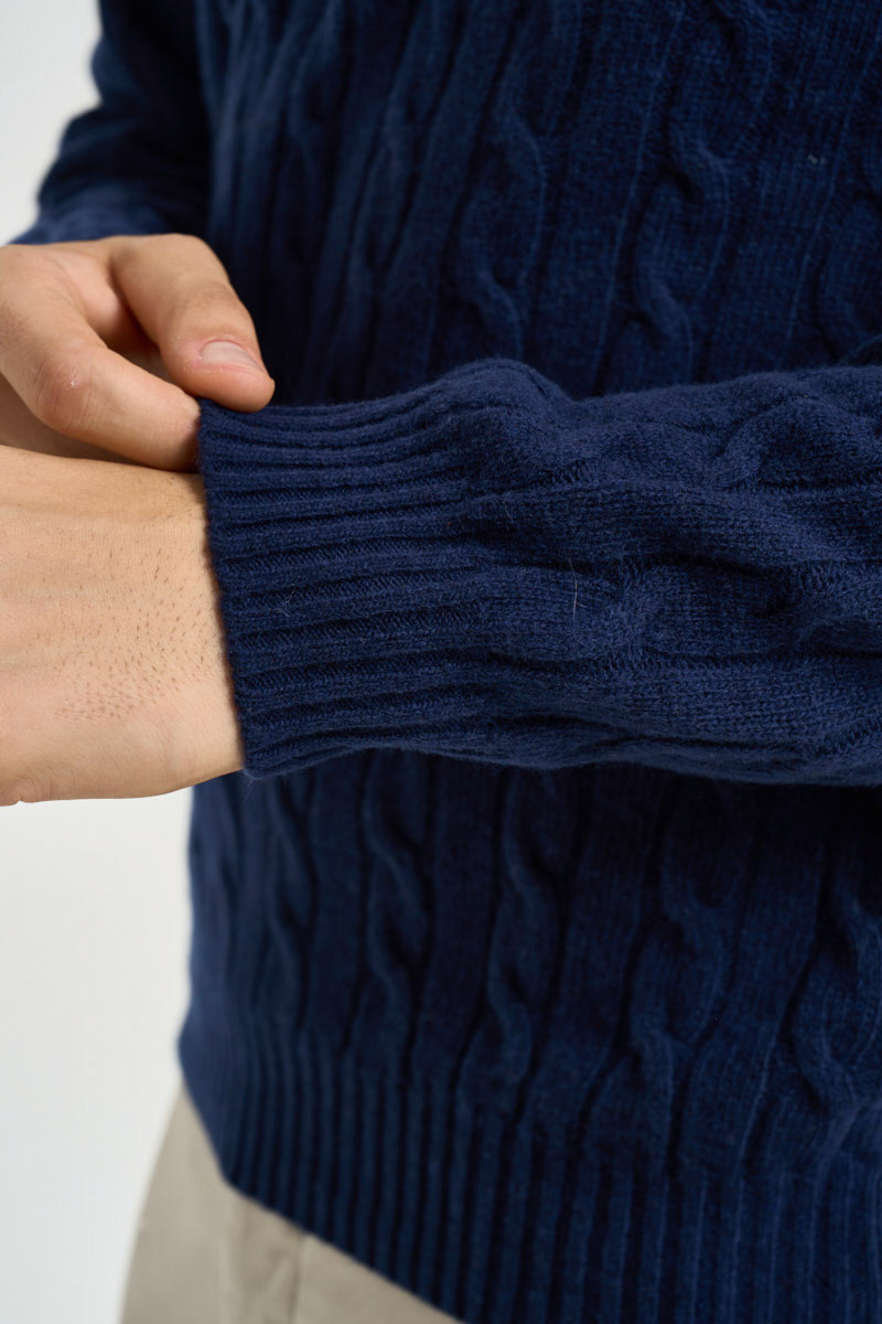 Maglione uomo a treccia girocollo blu JAYL 177 U.S. POLO 