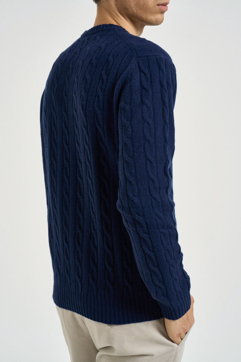 Maglione uomo a treccia girocollo blu JAYL 177 U.S. POLO 