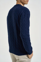 Maglione uomo a treccia girocollo blu JAYL 177 U.S. POLO 