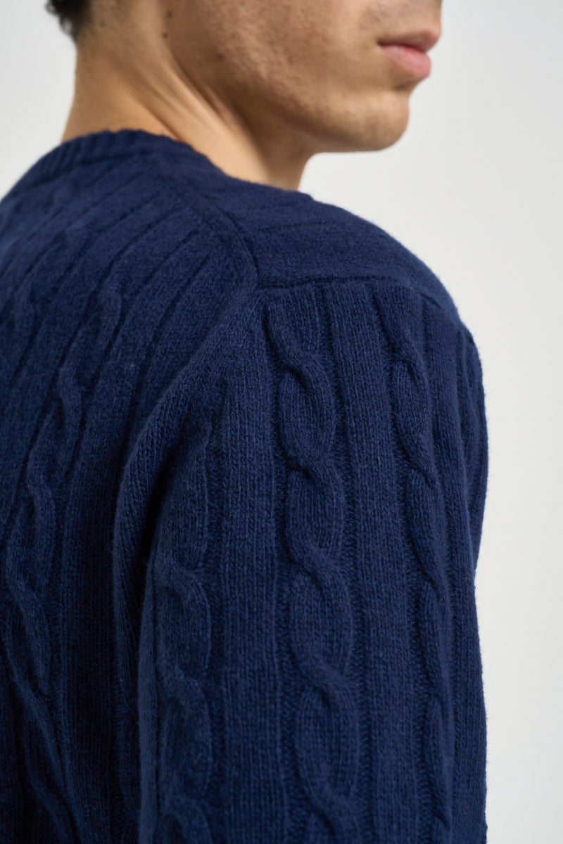 Maglione uomo a treccia girocollo blu JAYL 177 U.S. POLO 
