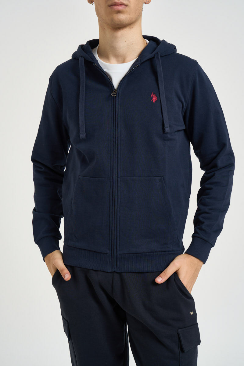 Felpa uomo con cappuccio e full zip blu navy LUKE 177 U.S. POLO 