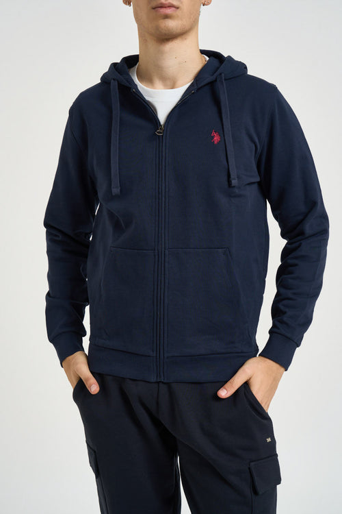Felpa uomo con cappuccio e full zip blu navy - 1