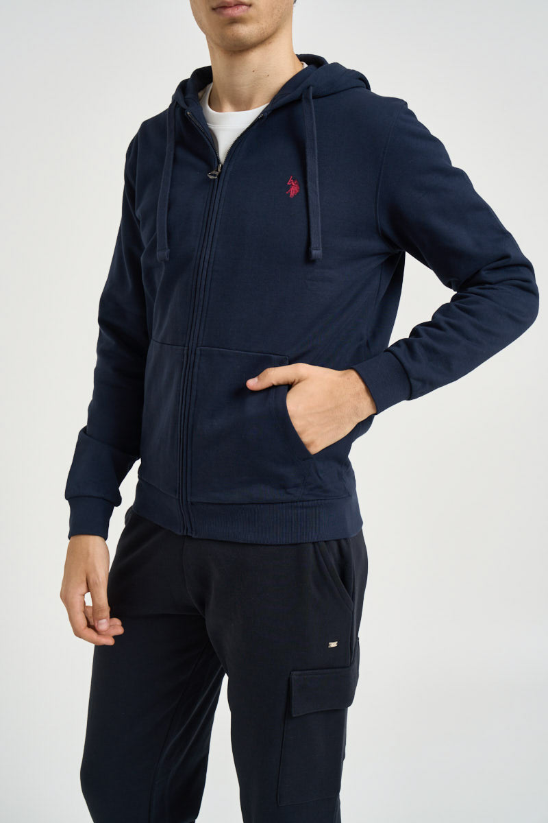 Felpa uomo con cappuccio e full zip blu navy LUKE 177 U.S. POLO 