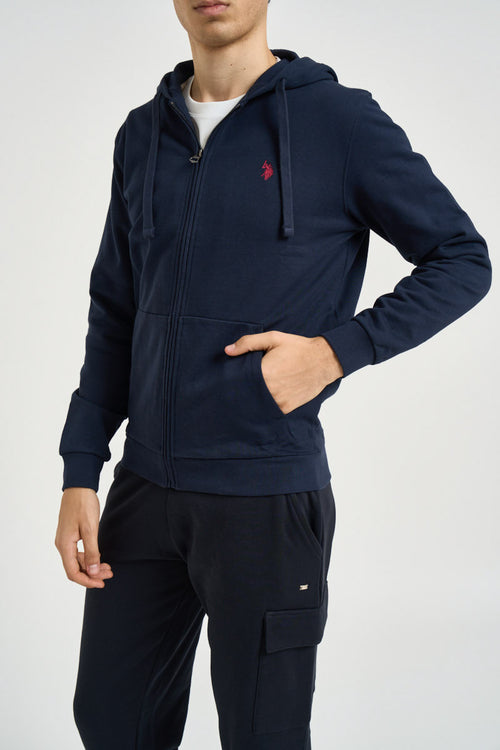 Felpa uomo con cappuccio e full zip blu navy - 2
