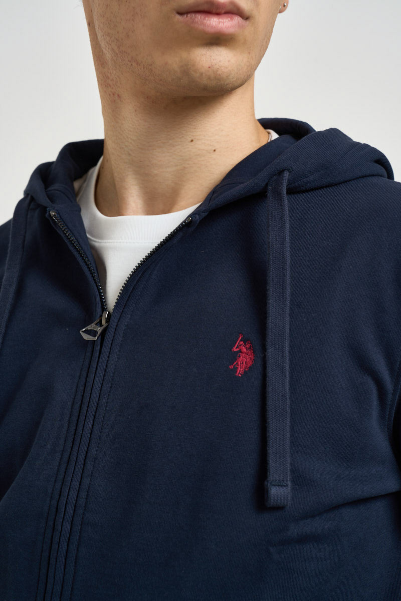 Felpa uomo con cappuccio e full zip blu navy LUKE 177 U.S. POLO 