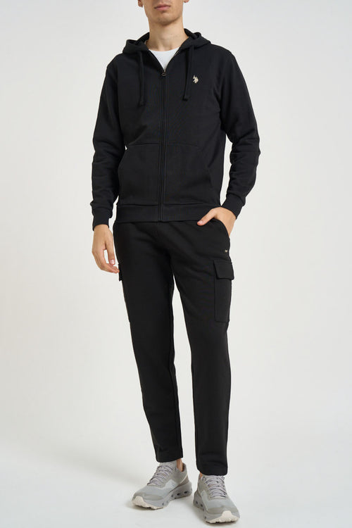 Felpa uomo con cappuccio e full zip nera - 1
