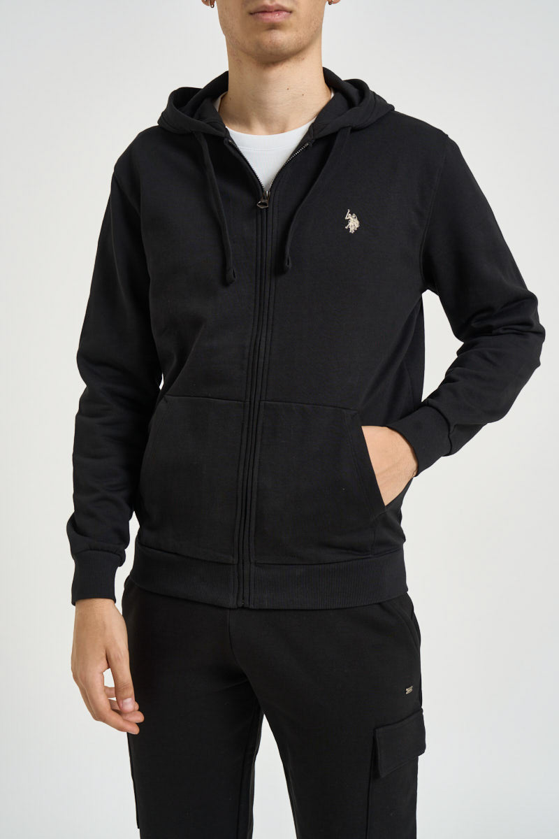 Felpa uomo con cappuccio e full zip nera LUKE 199 U.S. POLO 