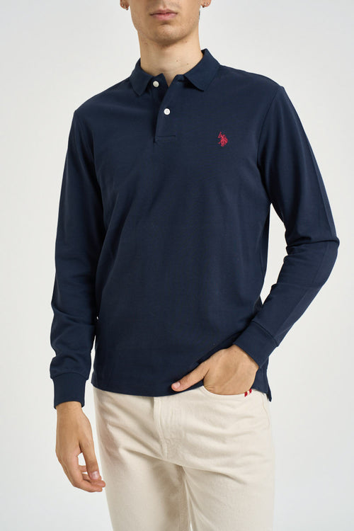 Polo uomo a maniche lunghe blu navy - 1