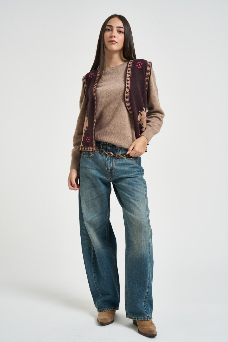 Gilet donna in maglia fantasia vinaccia 7AC7119 MORO VICOLO 