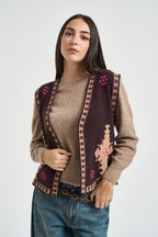 Gilet donna in maglia fantasia vinaccia 7AC7119 MORO VICOLO 