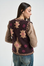 Gilet donna in maglia fantasia vinaccia 7AC7119 MORO VICOLO 