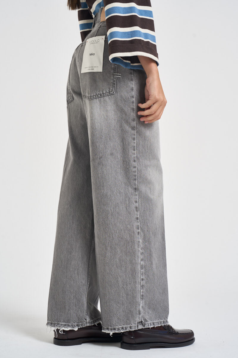 Jeans donna a palazzo délavé grigio chiaro DAC5125 GRIGIO VICOLO 