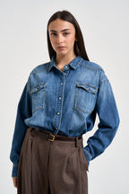 Camicia donna in denim blu medio DAC5131 DENIM VICOLO 
