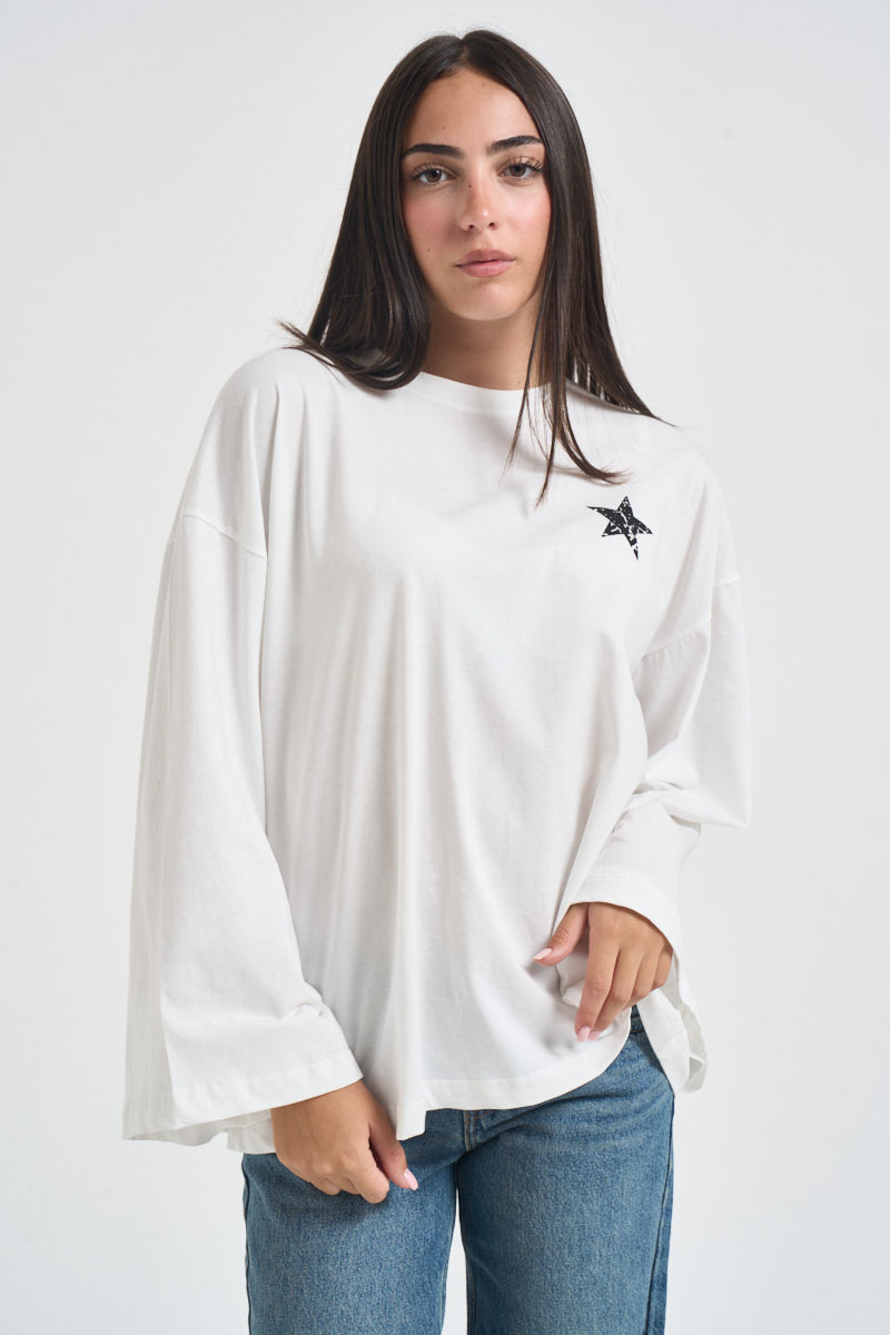 T-shirt donna bianca stampa sul retro nera RAC0241 NATURALE VICOLO 