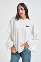 T-shirt donna bianca stampa sul retro nera RAC0241 NATURALE VICOLO 