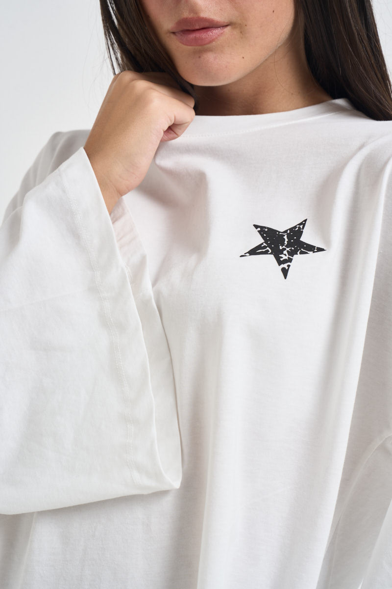 T-shirt donna bianca stampa sul retro nera RAC0241 NATURALE VICOLO 