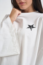 T-shirt donna bianca stampa sul retro nera RAC0241 NATURALE VICOLO 