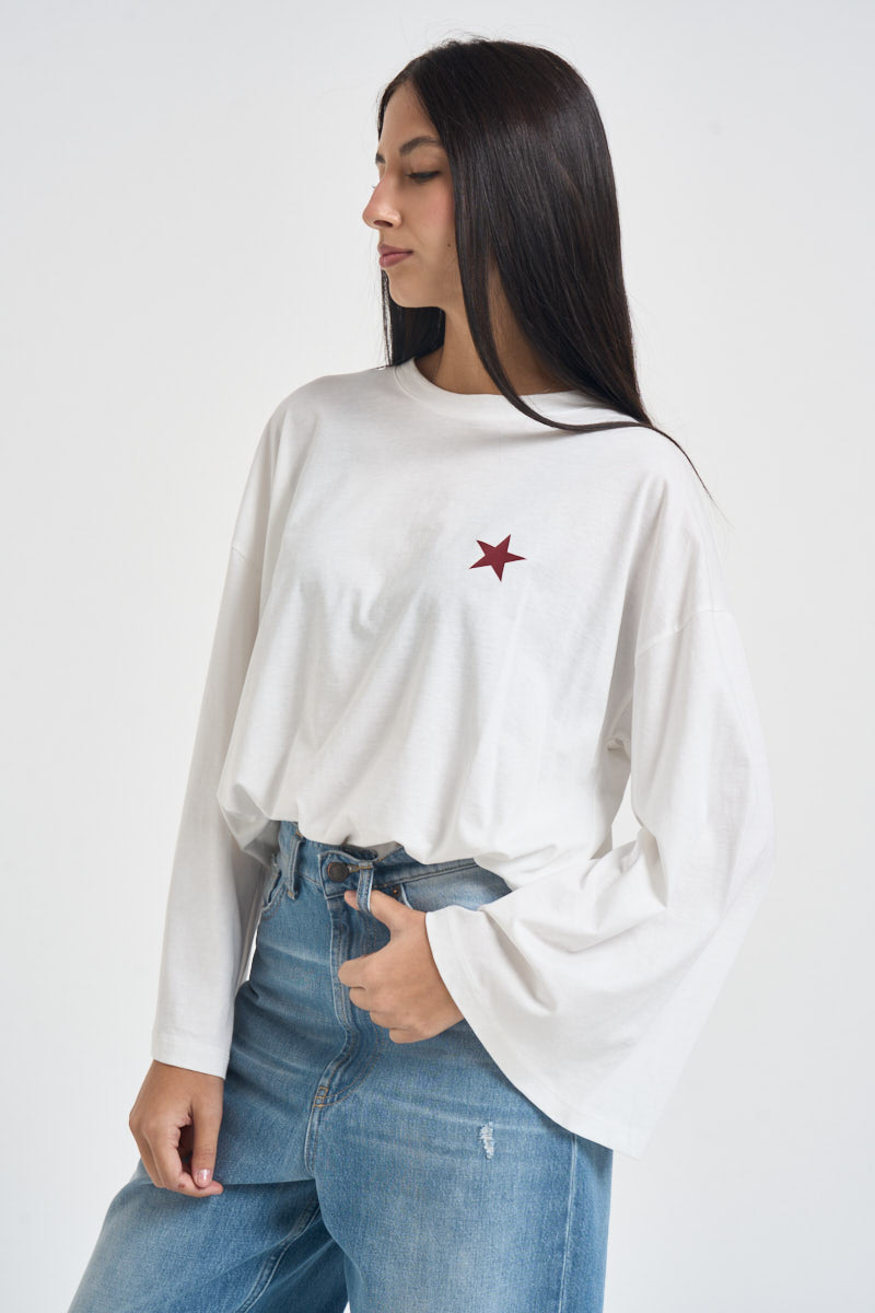 T-shirt donna con maniche svasate bianca RAC0252 NATURALE VICOLO 
