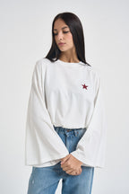 T-shirt donna con maniche svasate bianca RAC0252 NATURALE VICOLO 