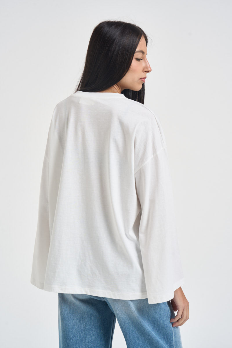 T-shirt donna con maniche svasate bianca RAC0252 NATURALE VICOLO 