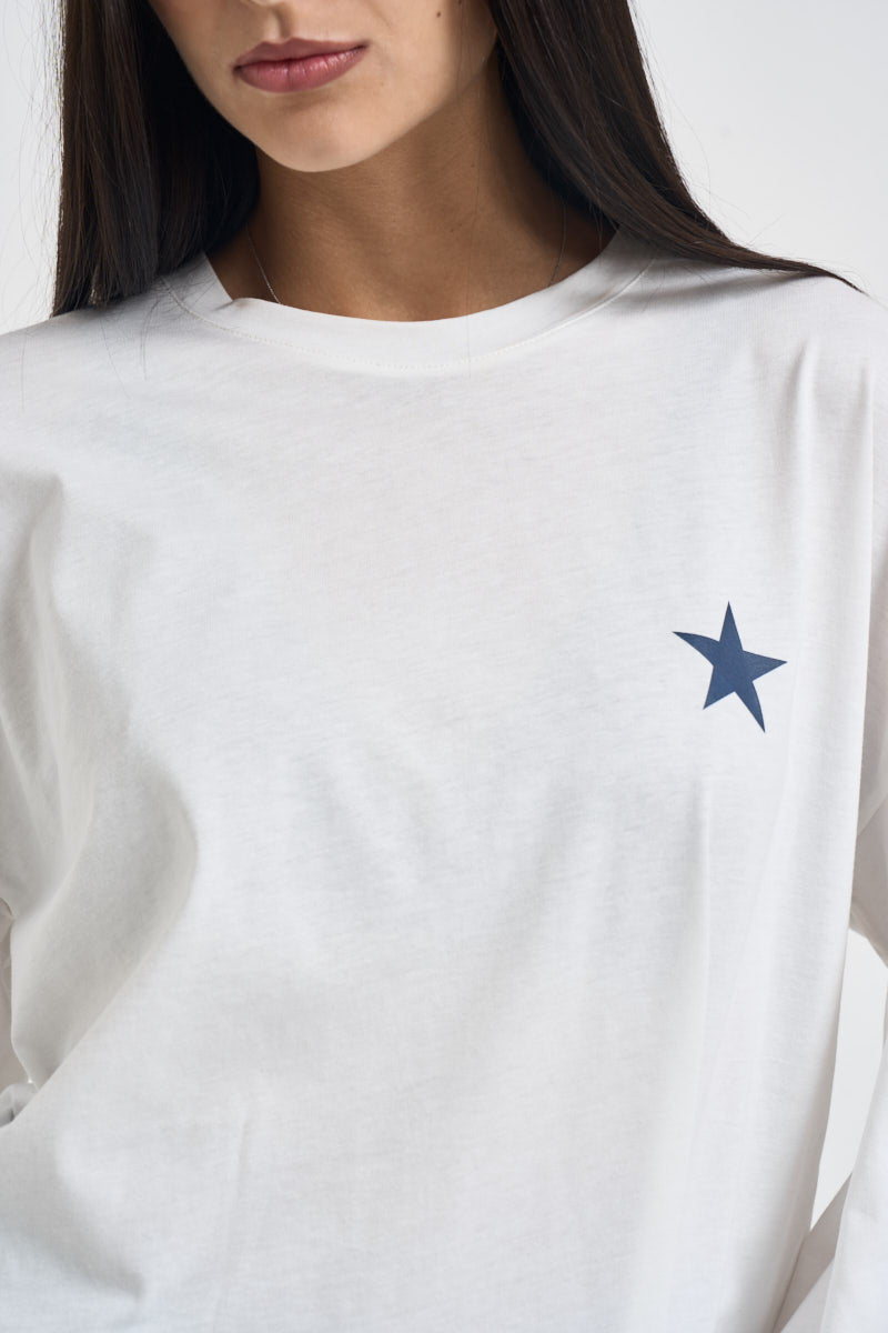T-shirt donna bianca stampa sul retro blu RAC0253 NATURALE VICOLO 