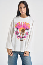 T-shirt donna fantasia e maniche svasate bianca RAC0254 NATURALE VICOLO 
