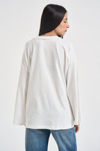 T-shirt donna fantasia e maniche svasate bianca RAC0254 NATURALE VICOLO 