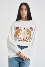 T-shirt donna maniche svasate fantasia bianca RAC0255 NATURALE VICOLO 