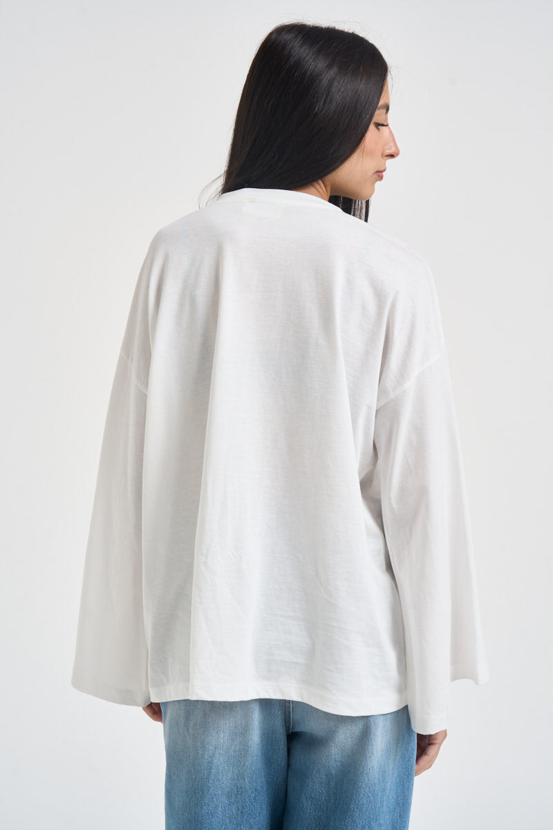 Maglia donna maniche svasate fantasia bianca RAC0255 NATURALE VICOLO 