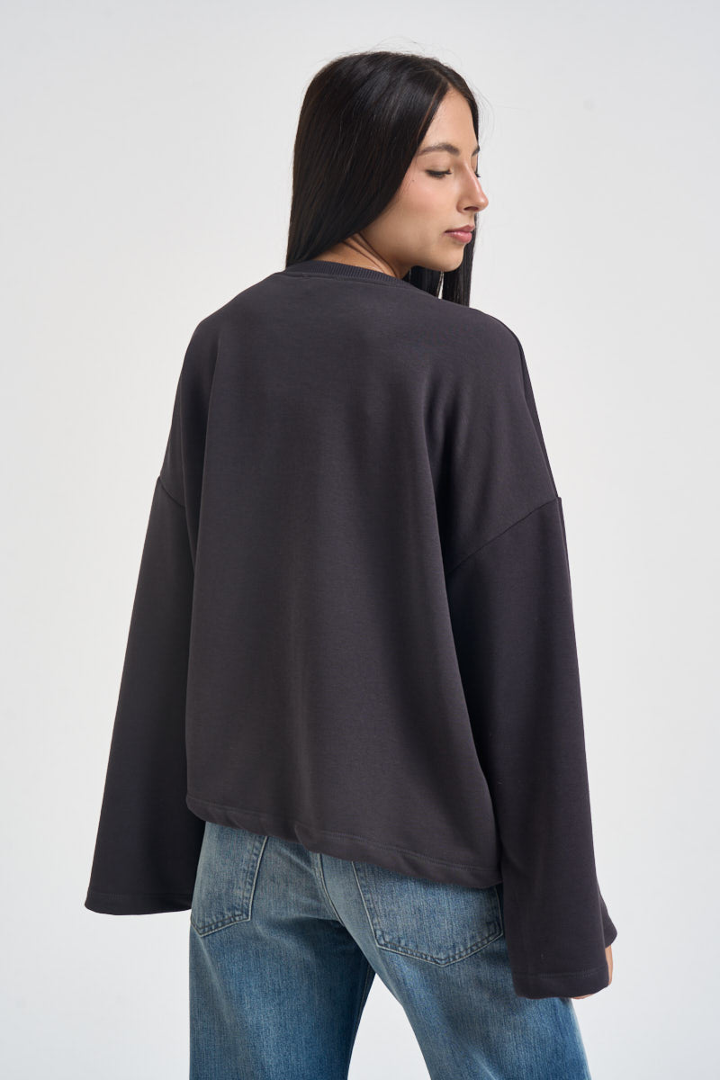 Felpa donna a girocollo con stampa antracite RAC0297 ANTRACITE VICOLO 