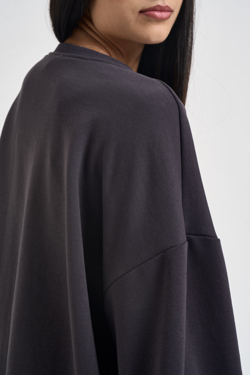 Felpa donna a girocollo con stampa antracite RAC0297 ANTRACITE VICOLO 
