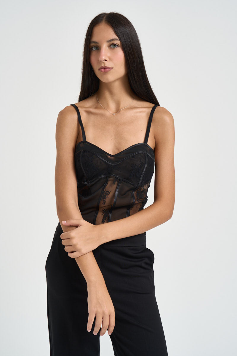 Top donna corsetto in pizzo nero TAC0219 NERO VICOLO 