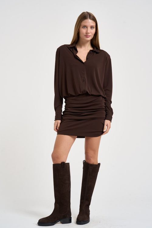 Abito donna a camicia corto cioccolato TAC0375 FONDENTE VICOLO 