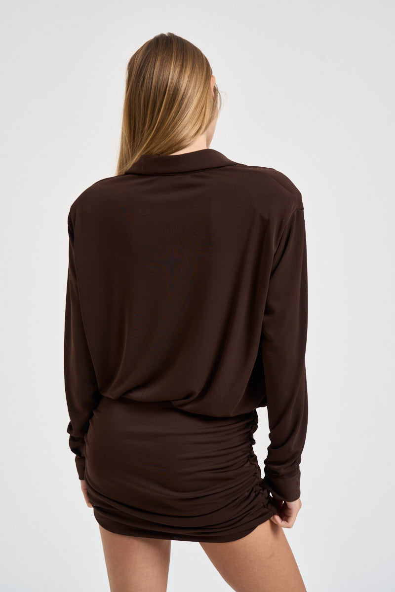 Abito donna a camicia corto cioccolato TAC0375 FONDENTE VICOLO 