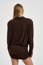 Abito donna a camicia corto cioccolato TAC0375 FONDENTE VICOLO 