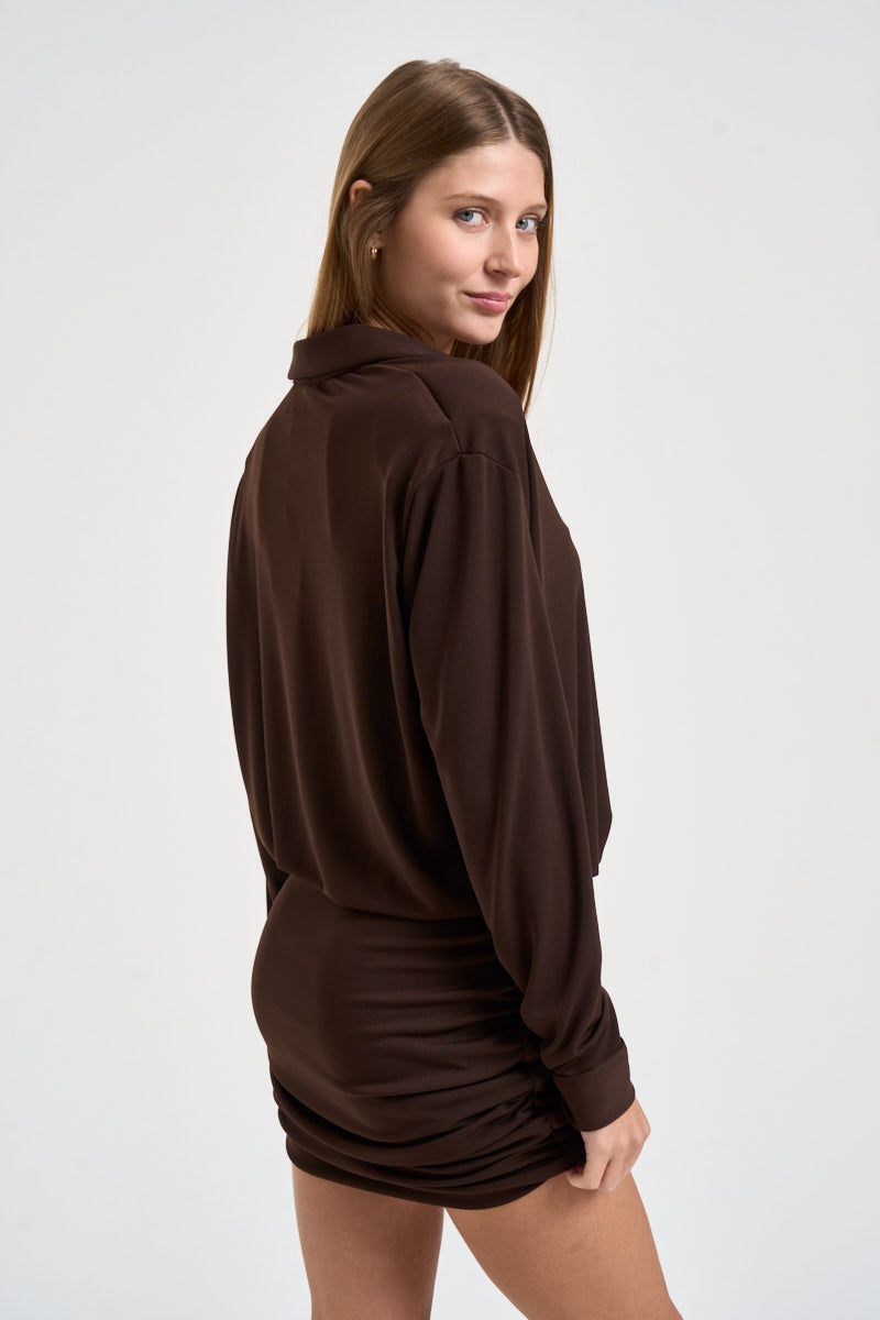 Abito donna a camicia corto cioccolato TAC0375 FONDENTE VICOLO 