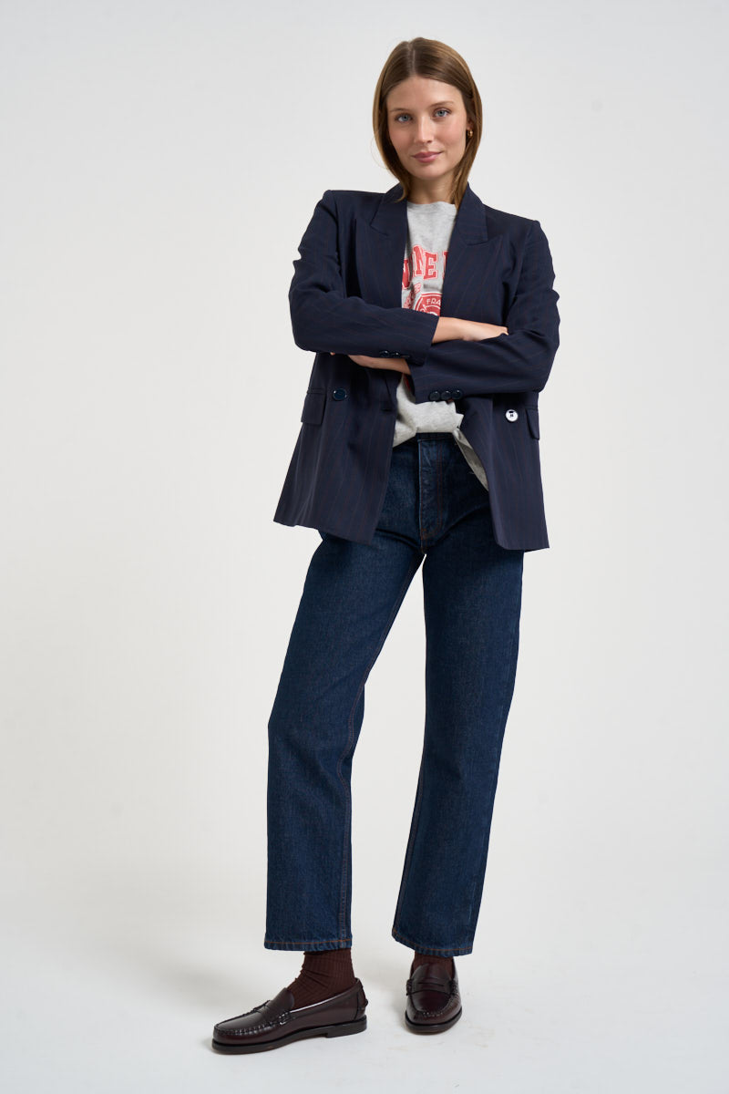 Blazer donna fantasia gessata bordeaux e blu navy TAC0424 BLU VICOLO 