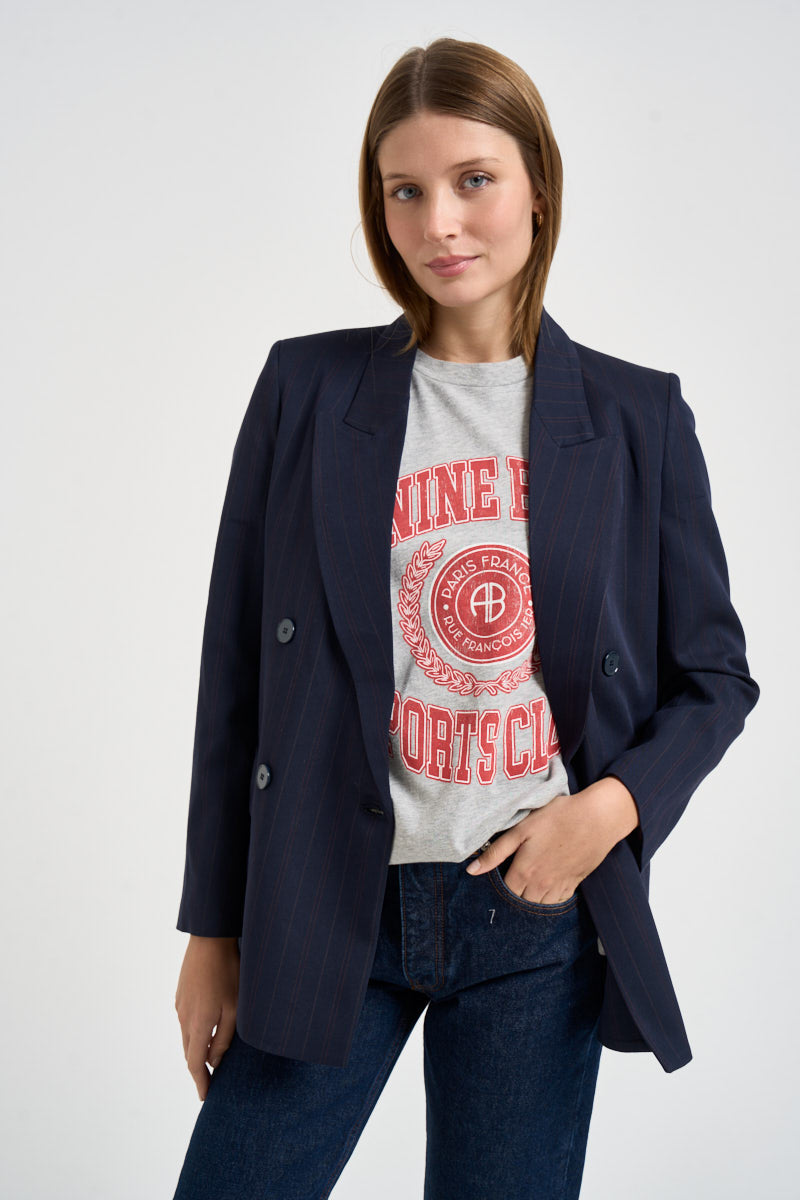 Blazer donna fantasia gessata bordeaux e blu navy TAC0424 BLU VICOLO 