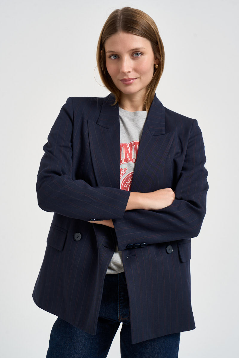 Blazer donna fantasia gessata bordeaux e blu navy TAC0424 BLU VICOLO 