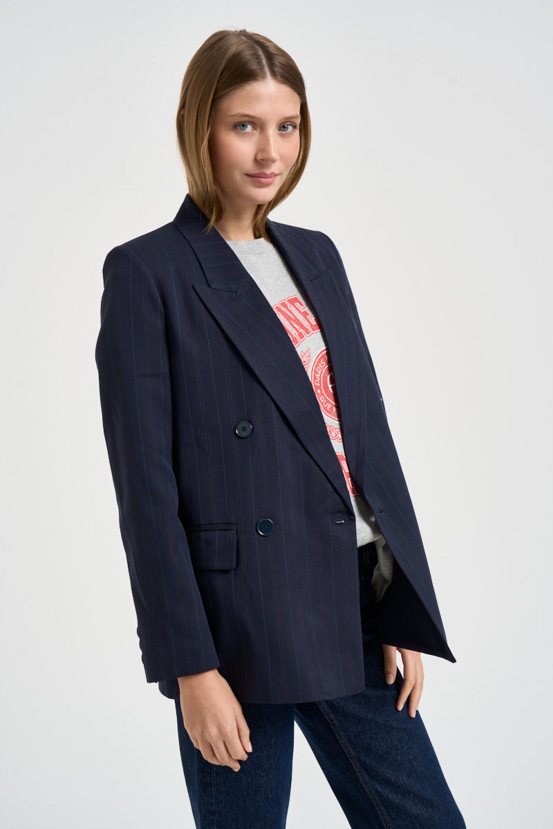 Blazer donna fantasia gessata bordeaux e blu navy TAC0424 BLU VICOLO 