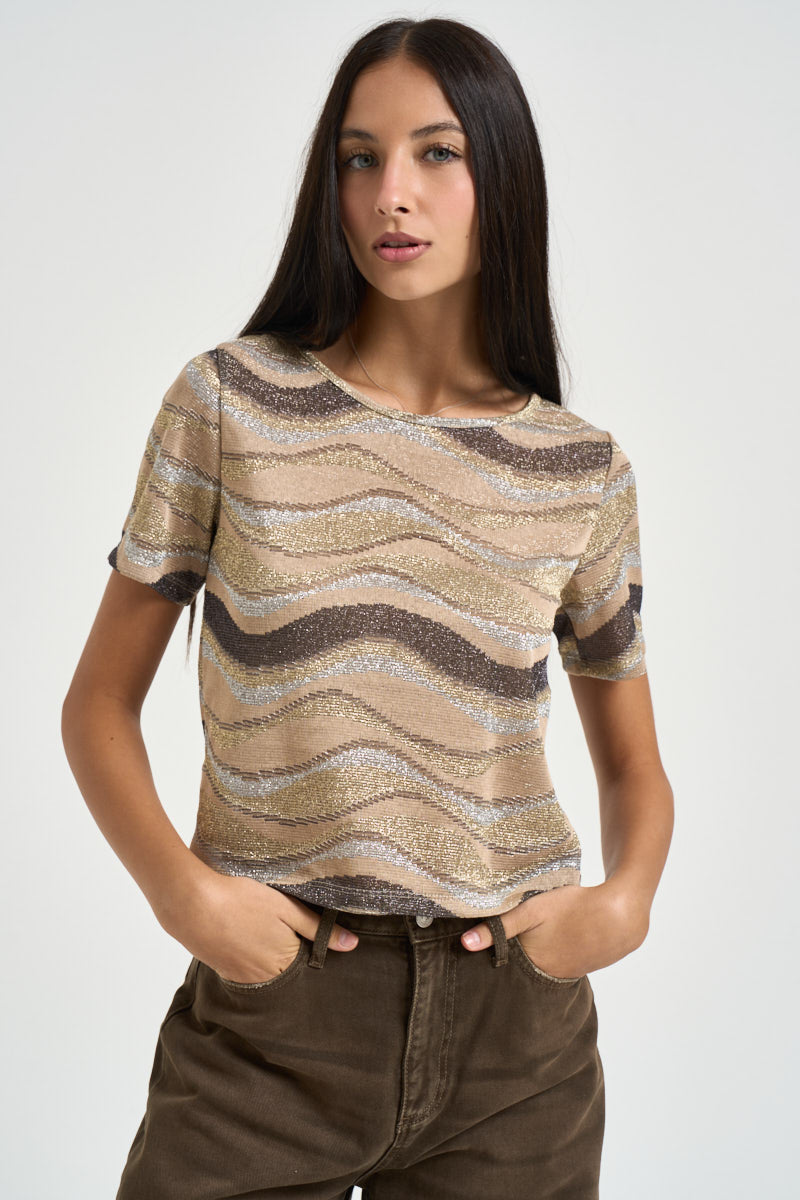 Maglia donna fantasia beige TAC0664 MARRONE VICOLO 
