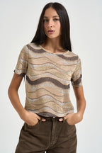 Maglia donna fantasia beige TAC0664 MARRONE VICOLO 