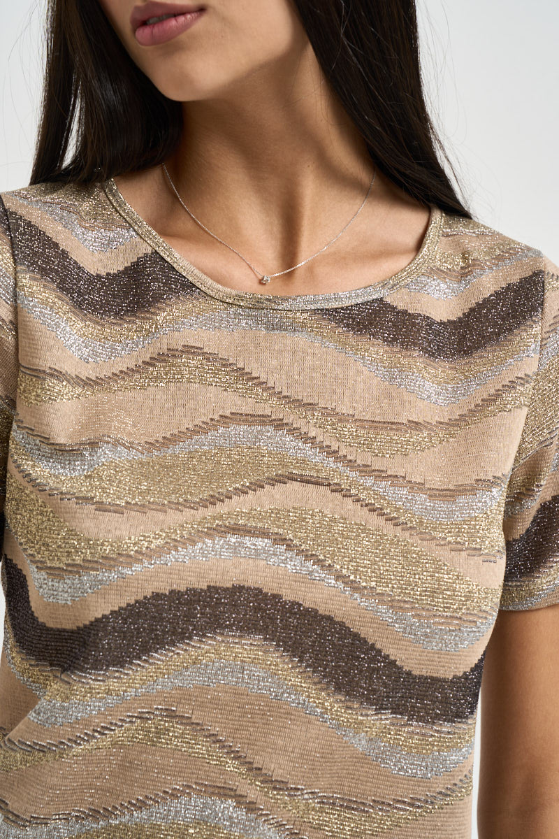 Maglia donna fantasia beige TAC0664 MARRONE VICOLO 