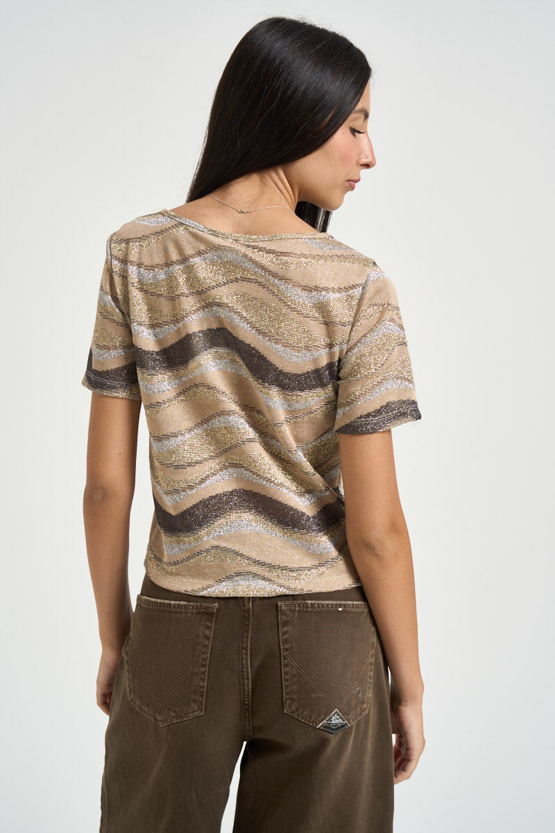 Maglia donna fantasia beige TAC0664 MARRONE VICOLO 