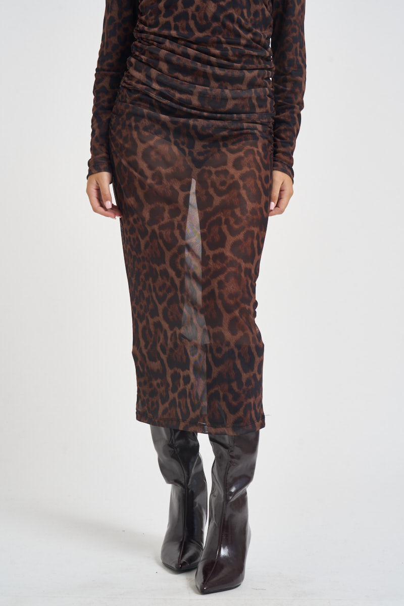 Gonna donna midi stampa animalier leopardata TAC1340 MORO NERO VICOLO 